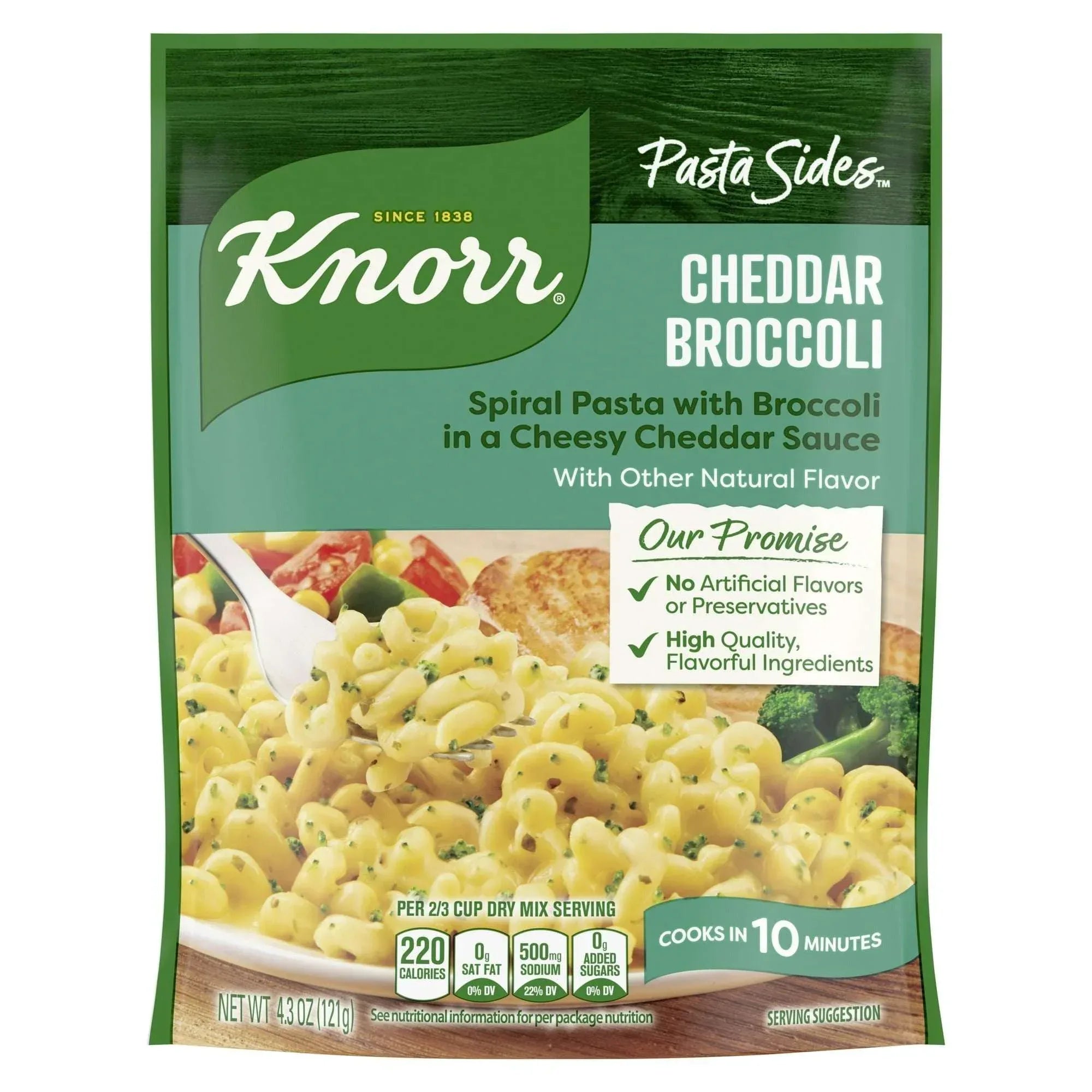 Knorr Pasta Sides Cheddar Broccoli Fusilli Made with No Artificial Flavors, 4.3 Oz Pouch - USA MEGA SHOP