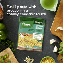 Knorr Pasta Sides pouch with green cheddar broccoli fusilli label and serving directions