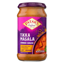 Tikka Masala simmer sauce jar with Patak's Original label, medium heat