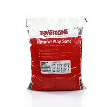 Natural play sand bag with Pavestone branding, red-and-white packaging