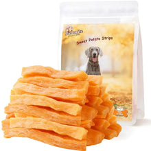 Sweet potato dog treat packet with orange strips, Pawmate bag