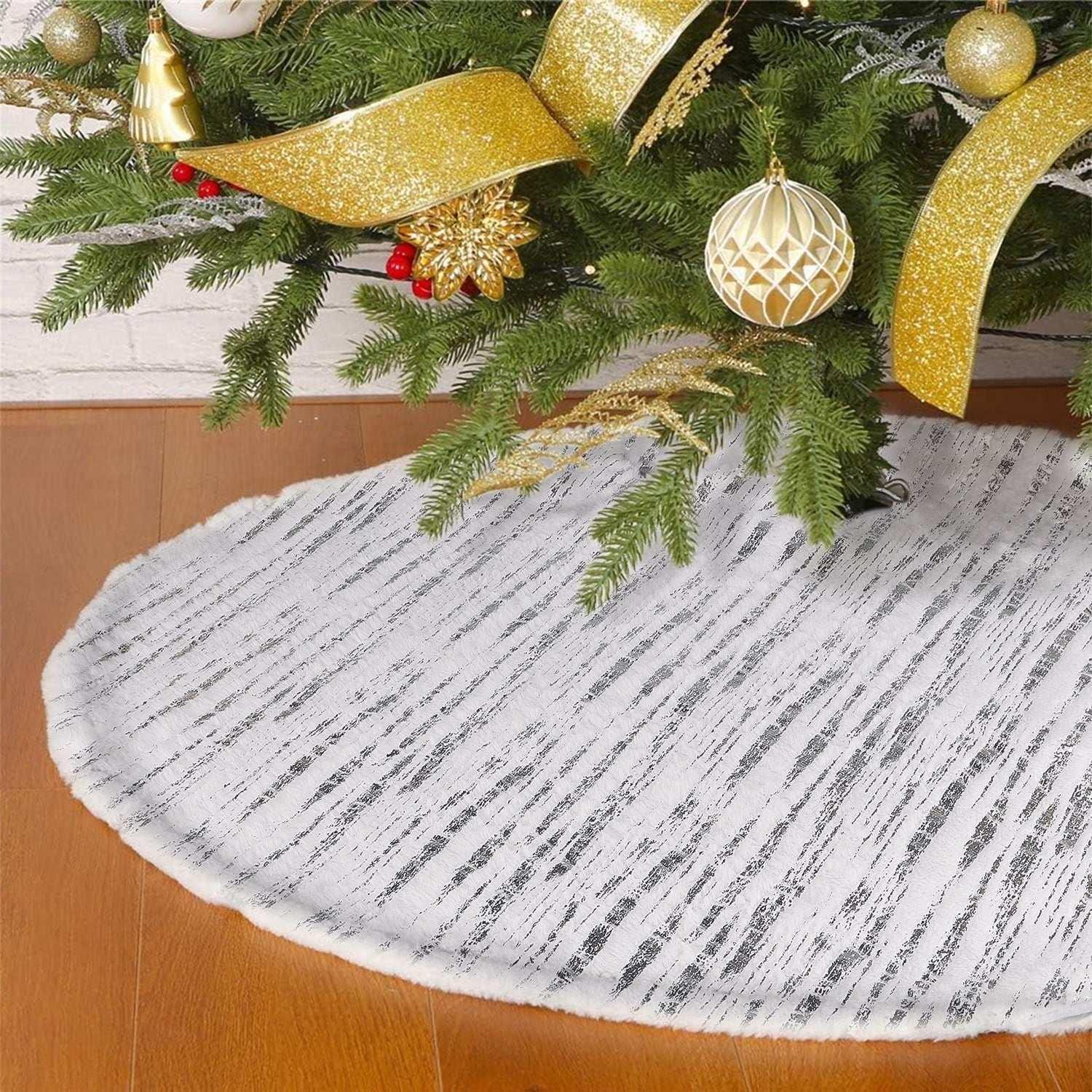 Christmas Tree Skirt 36 inch White Plush Skirts Christmas Decorations Indoor Faux Fur Christmas Ornaments Xmas Decorations for Merry Christmas Party, Feather - USA MEGA SHOP