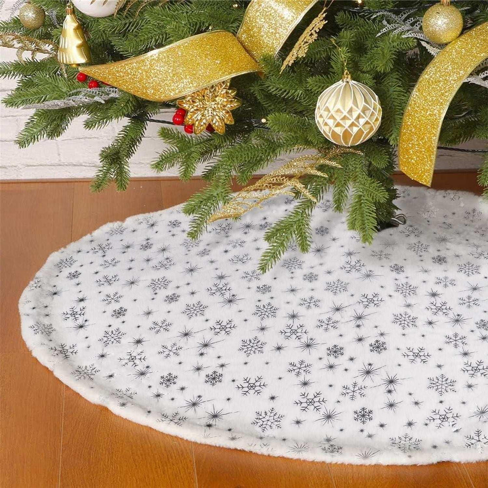 Christmas Tree Skirt 36 inch White Plush Skirts Christmas Decorations Indoor Faux Fur Christmas Ornaments Xmas Decorations for Merry Christmas Party, Feather - USA MEGA SHOP