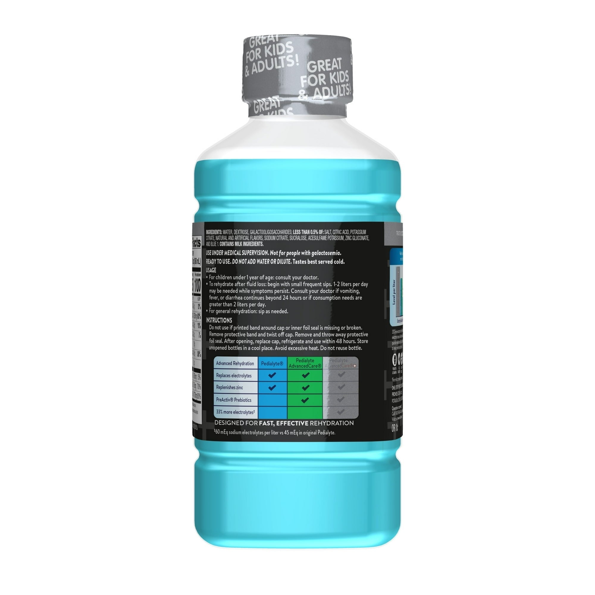 Pedialyte AdvancedCare Plus Electrolyte Drink, Berry Frost, 1 Liter, Pack of 4