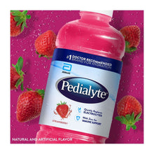 Pedialyte Strawberry electrolyte drink bottle with strawberry fruit icons