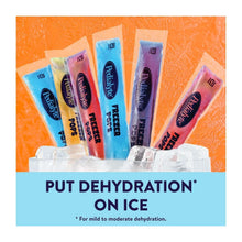 Variety pack of electrolyte freezer pops in mixed flavors on ice tray