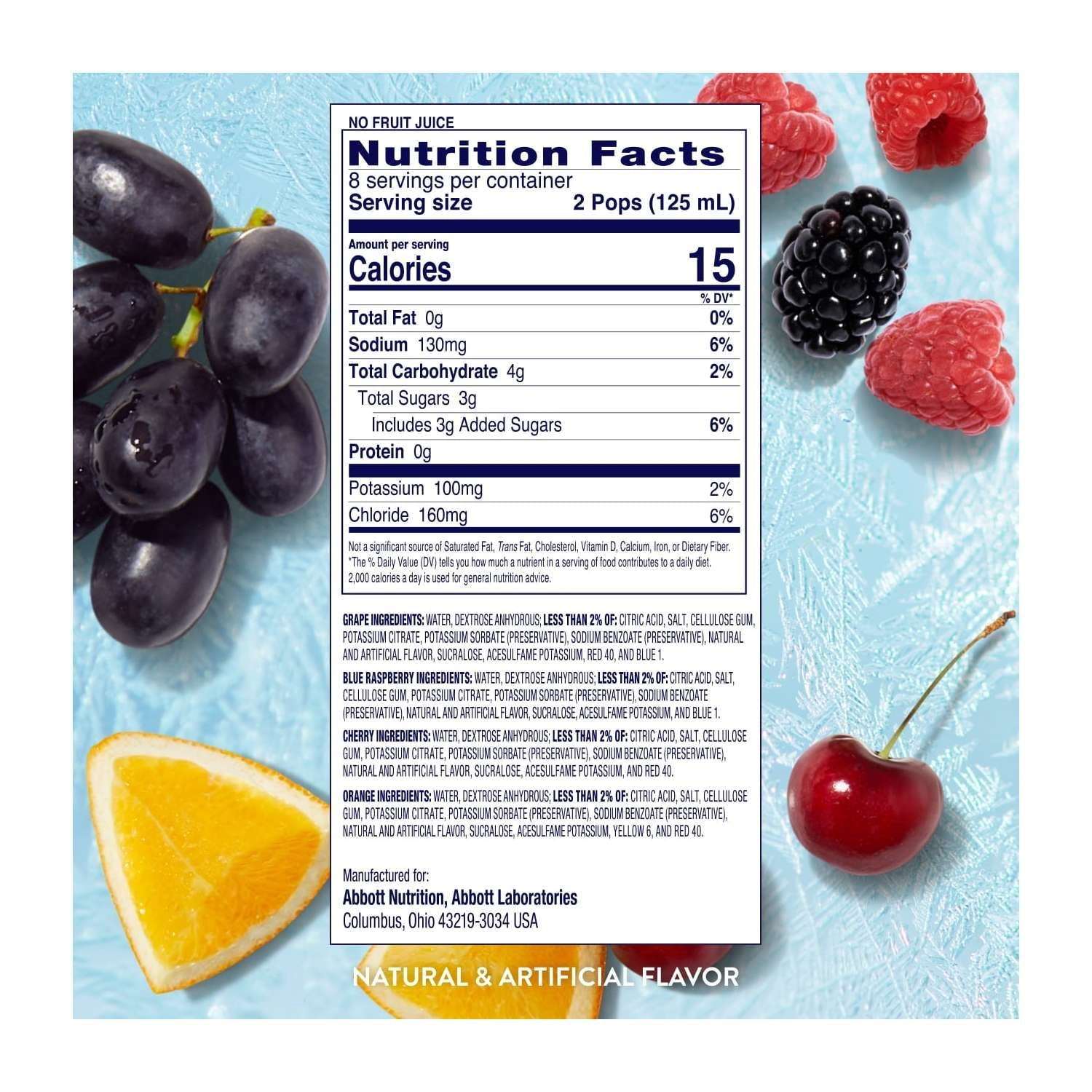 Pedialyte Electrolyte Solution Freezer Pops, Variety Pack, Pack of 64