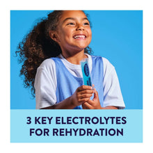 Electrolyte freezer pop with blue wrapper held by a child