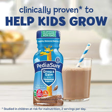 Pediasure Grow & Gain chocolate nutrition shake bottle with glass and straw