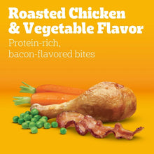 Roasted chicken and vegetable flavor dog food promo with chicken, veggies, and bites