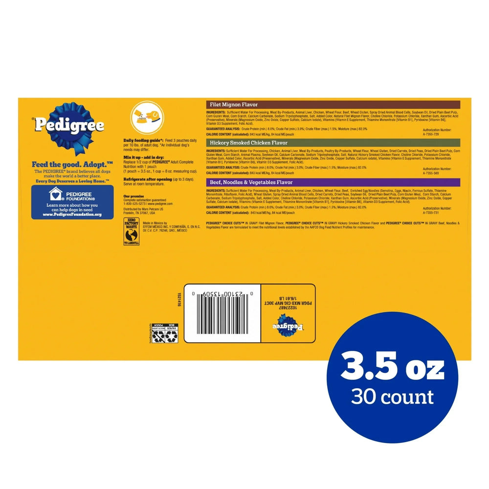 Pedigree Choice Cuts In Gravy Adult Soft Wet Dog Food Variety Pack, 3.5 oz Pouches, 30-Count - USA MEGA SHOP