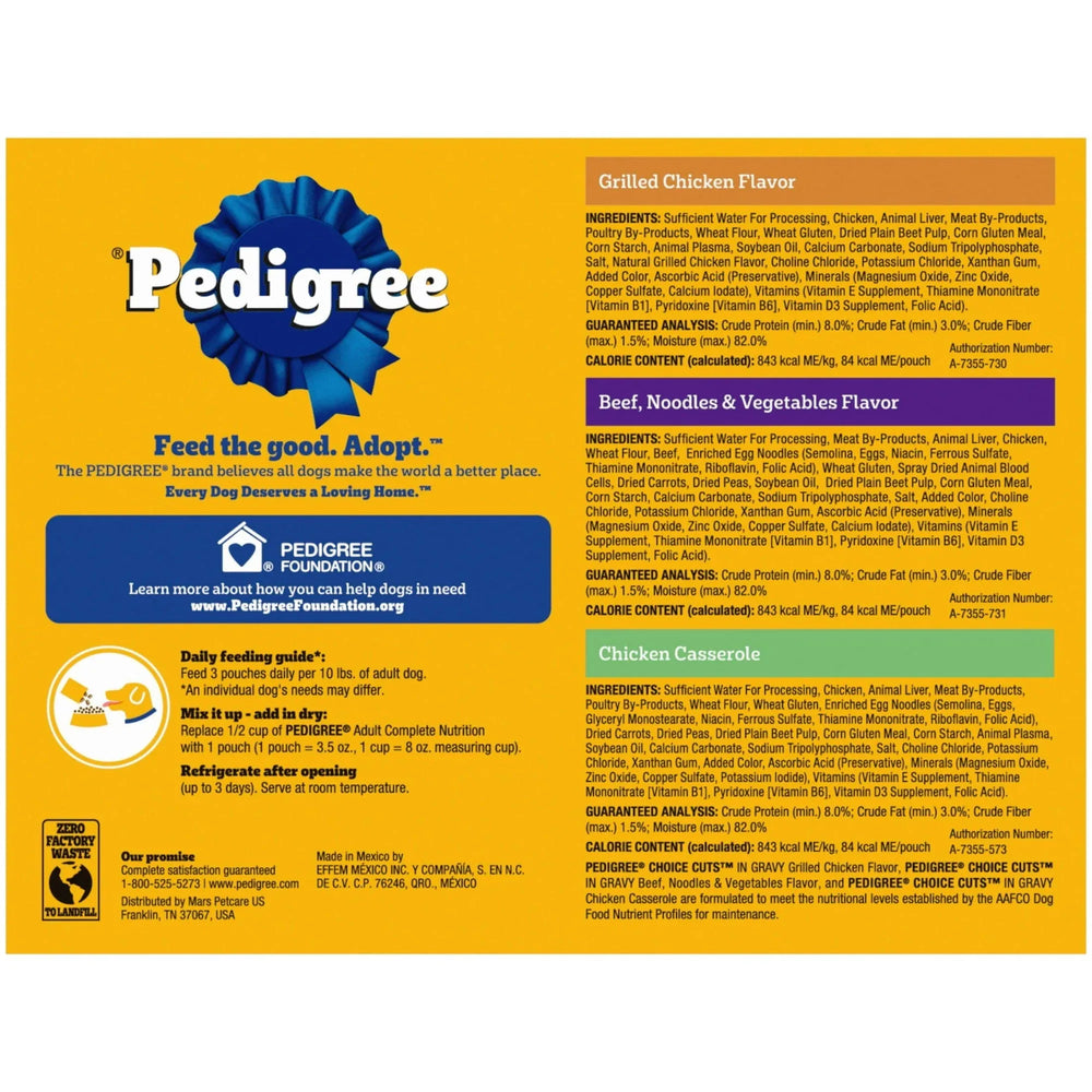 Pedigree Choice Cuts In Gravy Wet Dog Food Chicken Casserole Variety Pack, 3.5 oz Pouches, 18 Count - USA MEGA SHOP