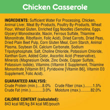 Chicken casserole flavor wet dog food pouch ingredients and guaranteed analysis panel