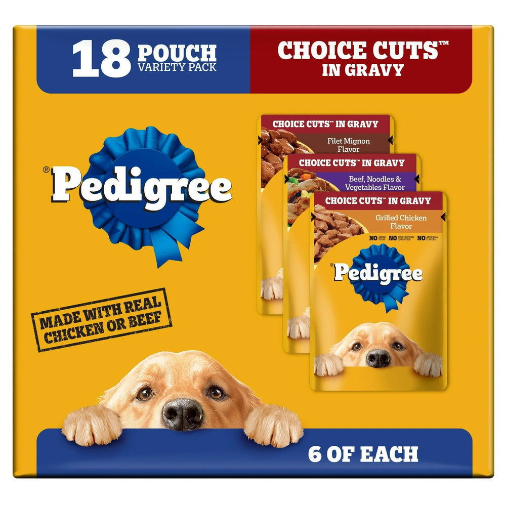 Pedigree Choice Cuts In Gravy Adult Soft Wet Dog Food Variety Pack, 3.5 oz Pouches, 18 Count - USA MEGA SHOP