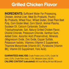 Grilled chicken flavor wet dog food ingredients and guaranteed analysis label panel