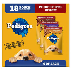 Pedigree Choice Cuts In Gravy Adult Soft Wet Dog Food Variety Pack, 3.5 oz Pouches, 18 Count - USA MEGA SHOP