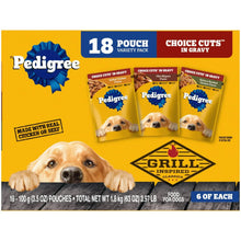 Pedigree Choice Cuts in Gravy dog food variety pack box with 18 pouches, 3.5 oz