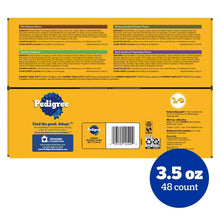 Dog food variety pack box back with feeding info and 3.5 oz, 48-count badge