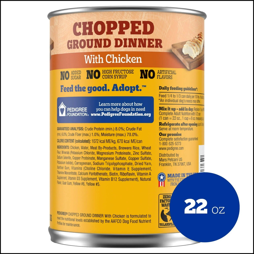 Pedigree Chopped Ground Dinner With Chicken Adult Soft Wet Dog Food, (12) 22 oz Cans - USA MEGA SHOP