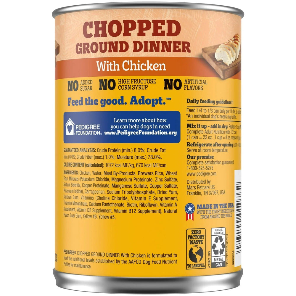 Pedigree Chopped Ground Dinner With Chicken Adult Soft Wet Dog Food, (12) 22 oz Cans - USA MEGA SHOP