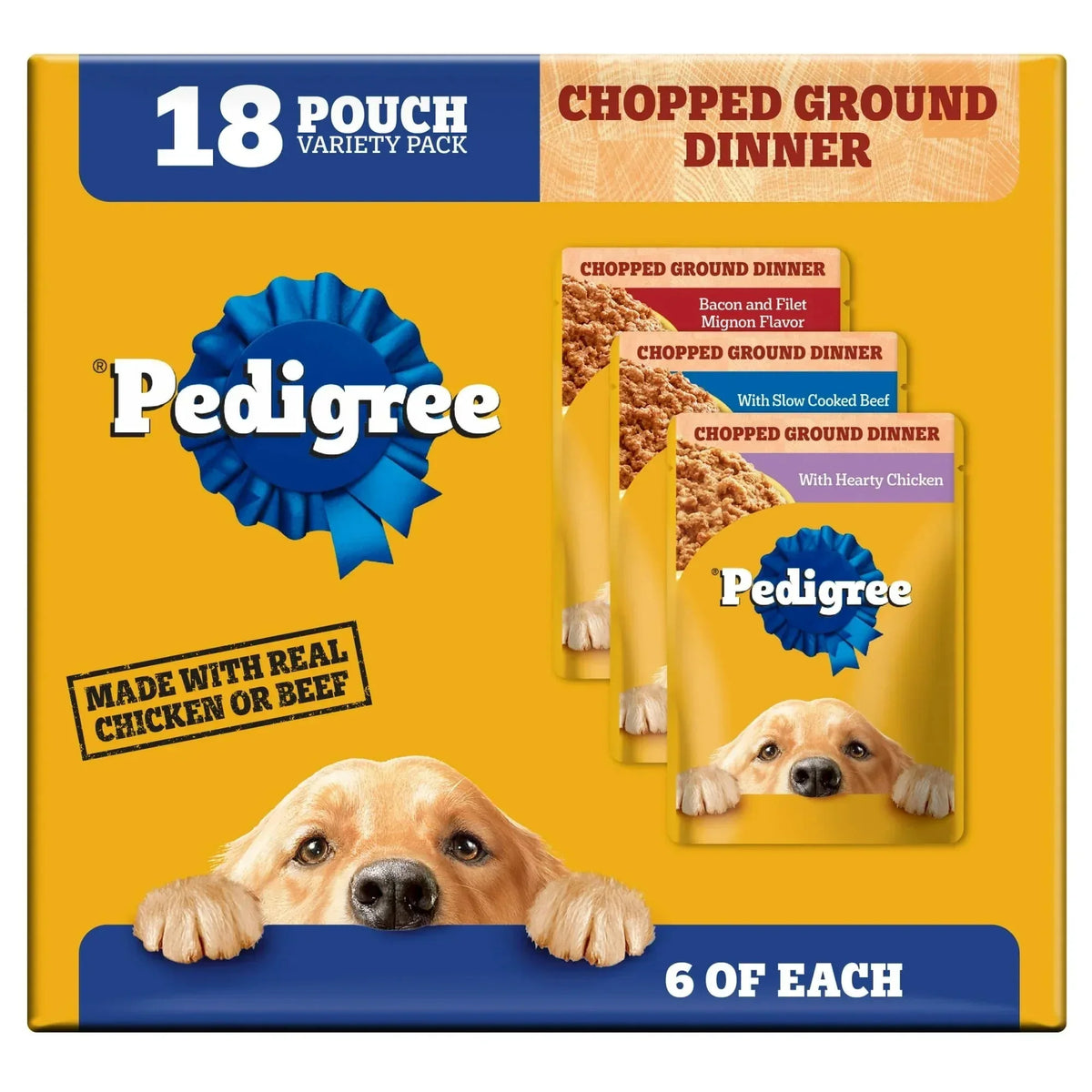 Pedigree Chopped Ground Dinner Slow Cooked Beef Variety Pack Wet Dog Food, (18) 3.5 oz Pouches - USA MEGA SHOP