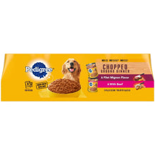 Pedigree wet dog food variety pack label showing 6 filet mignon and 6 beef cans.