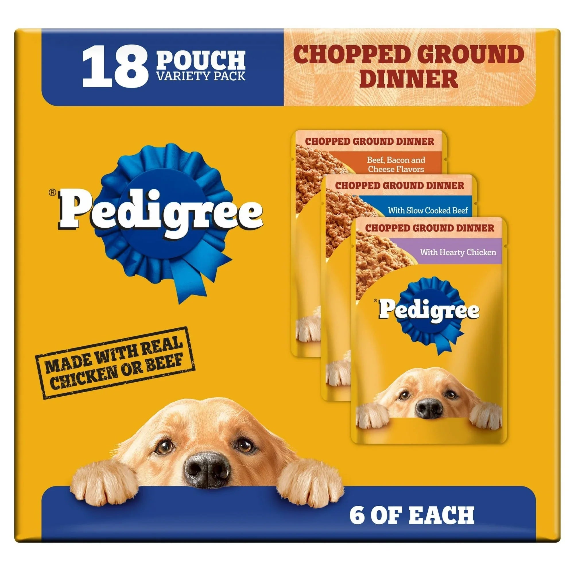 Pedigree Chopped Ground Dinner Cheese Variety Pack Adult Wet Dog Food, (18) 3.5 oz Pouches - USA MEGA SHOP