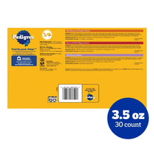 Pedigree wet dog food variety pack box back panel with 3.5 oz and 30 count label