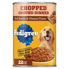 Pedigree Chopped Ground Dinner Beef Bacon & Cheese Flavor Adult Wet Dog Food, (12) 22 oz Cans - USA MEGA SHOP
