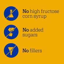 No high fructose corn syrup, no added sugars, and no fillers icons