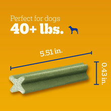 Green dental chew sticks with size graphic for large dogs 40+ lbs