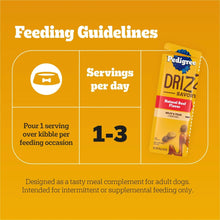 Drizzlers savory sauce feeding guidelines with servings per day and a pouch