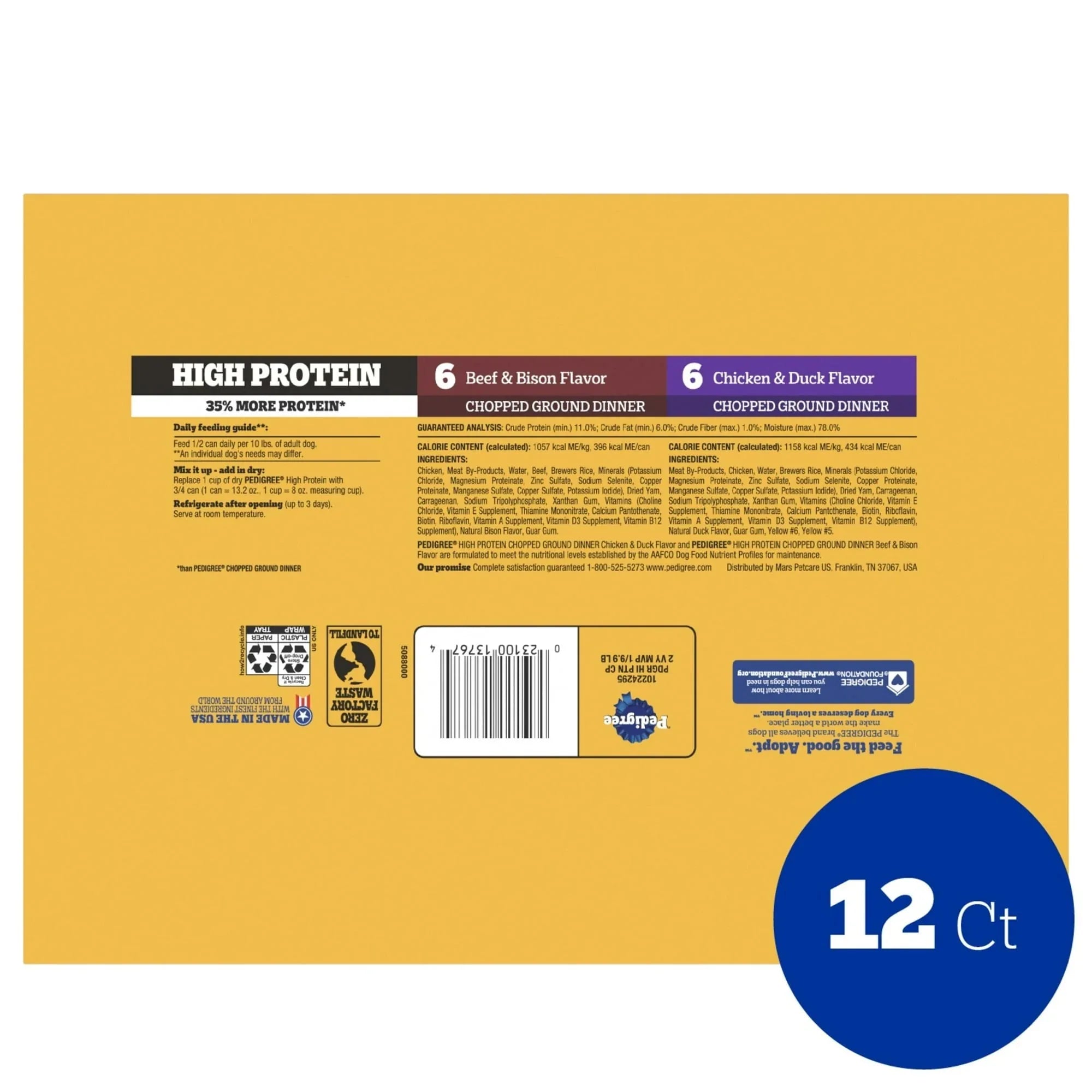Pedigree High Protein Chicken Duck & Beef Bison Flavor Wet Dog Food Variety Pack (12) 13.2 oz Cans - USA MEGA SHOP