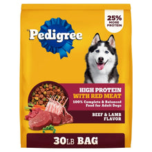 Pedigree high-protein dry dog food bag with beef & lamb, 30 lb