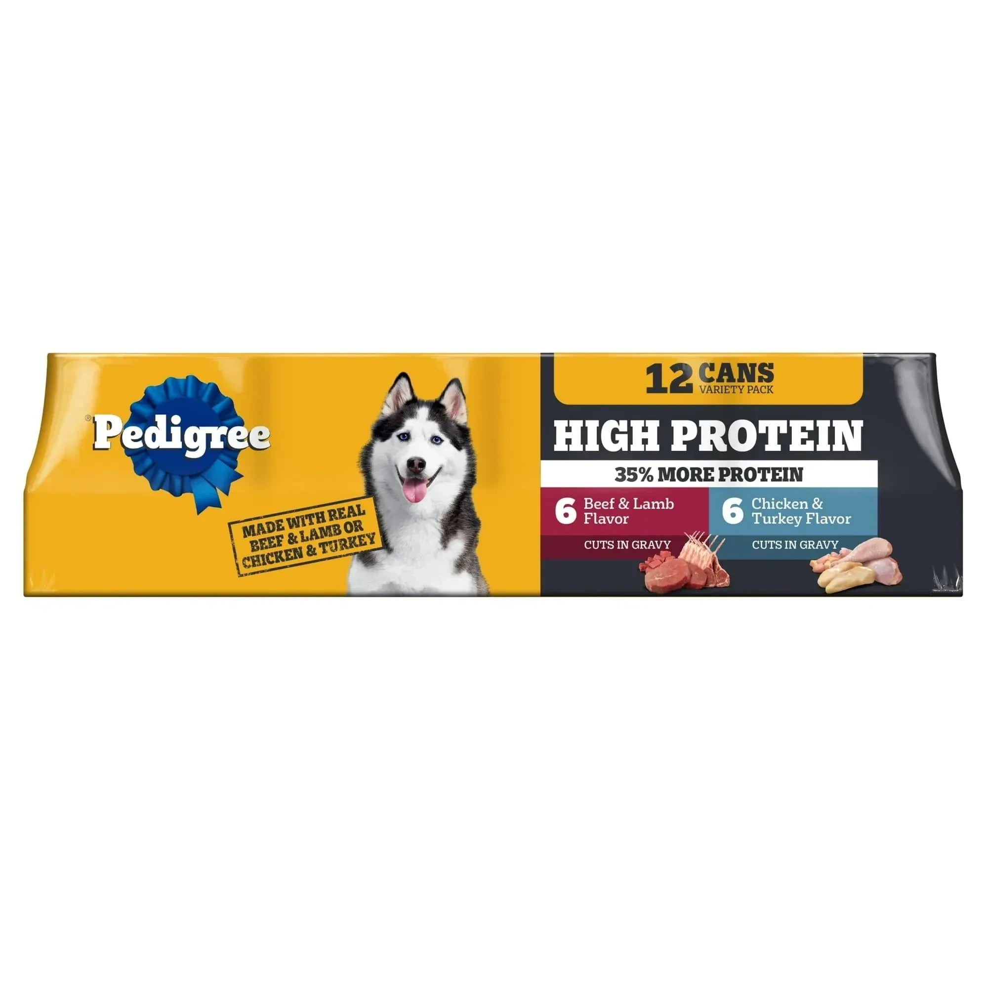 Pedigree High Protein Beef Lamb & Chicken Turkey In Gravy Wet Food Variety Pack (12) 13.2 oz Cans - USA MEGA SHOP