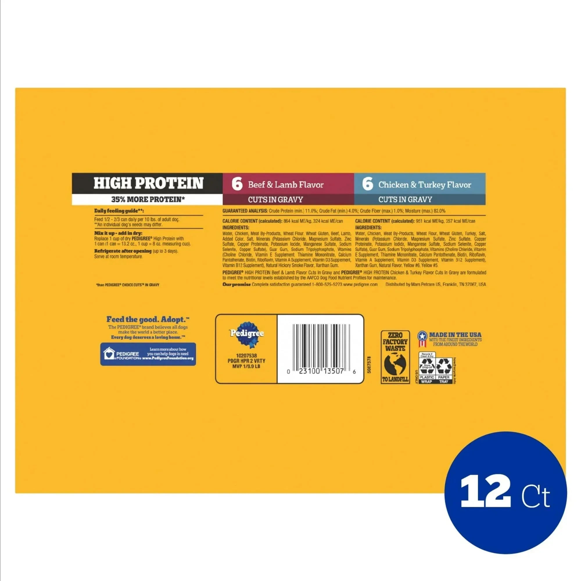 Pedigree High Protein Beef Lamb & Chicken Turkey In Gravy Wet Food Variety Pack (12) 13.2 oz Cans - USA MEGA SHOP