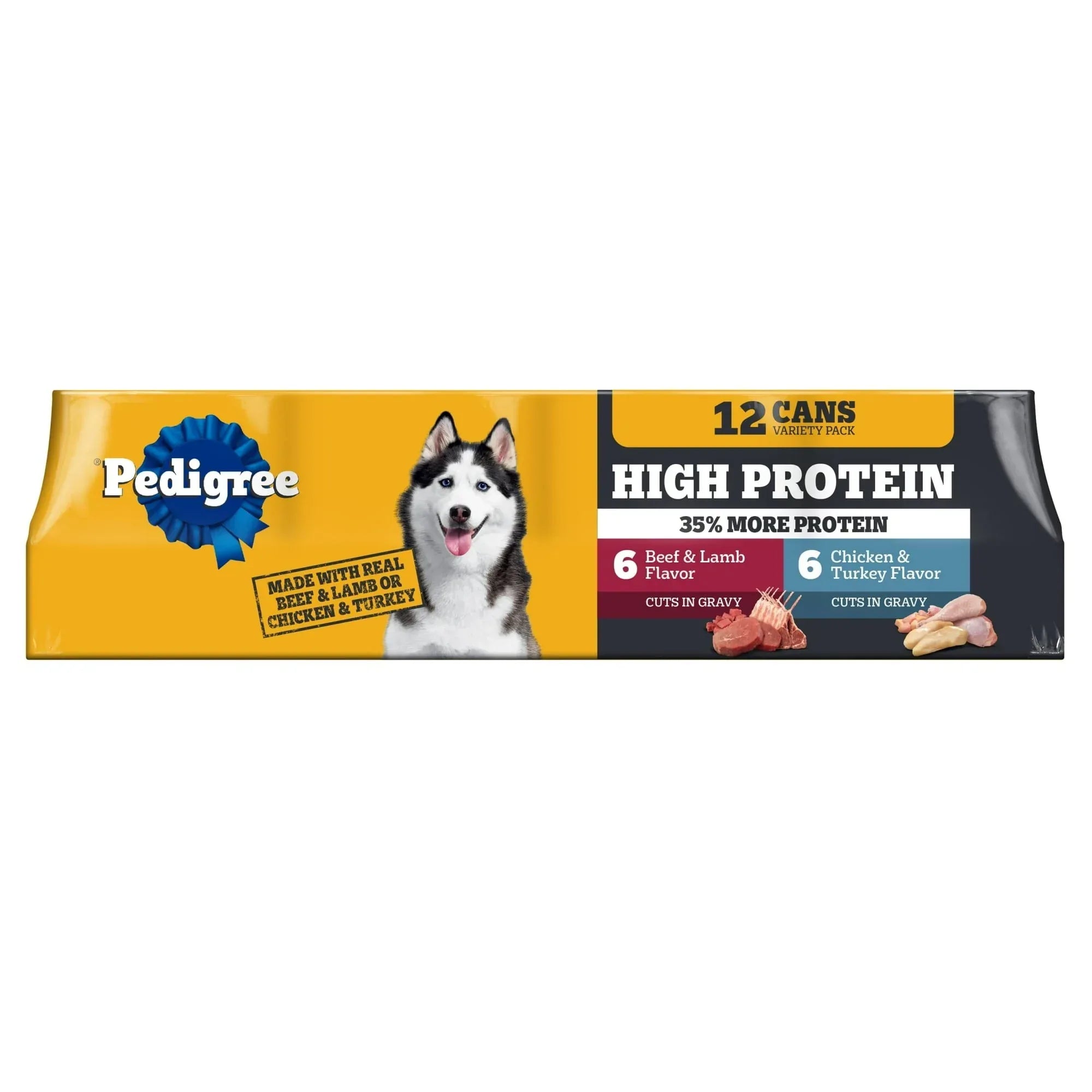 Pedigree High Protein Beef Lamb & Chicken Turkey In Gravy Wet Food Variety Pack (12) 13.2 oz Cans