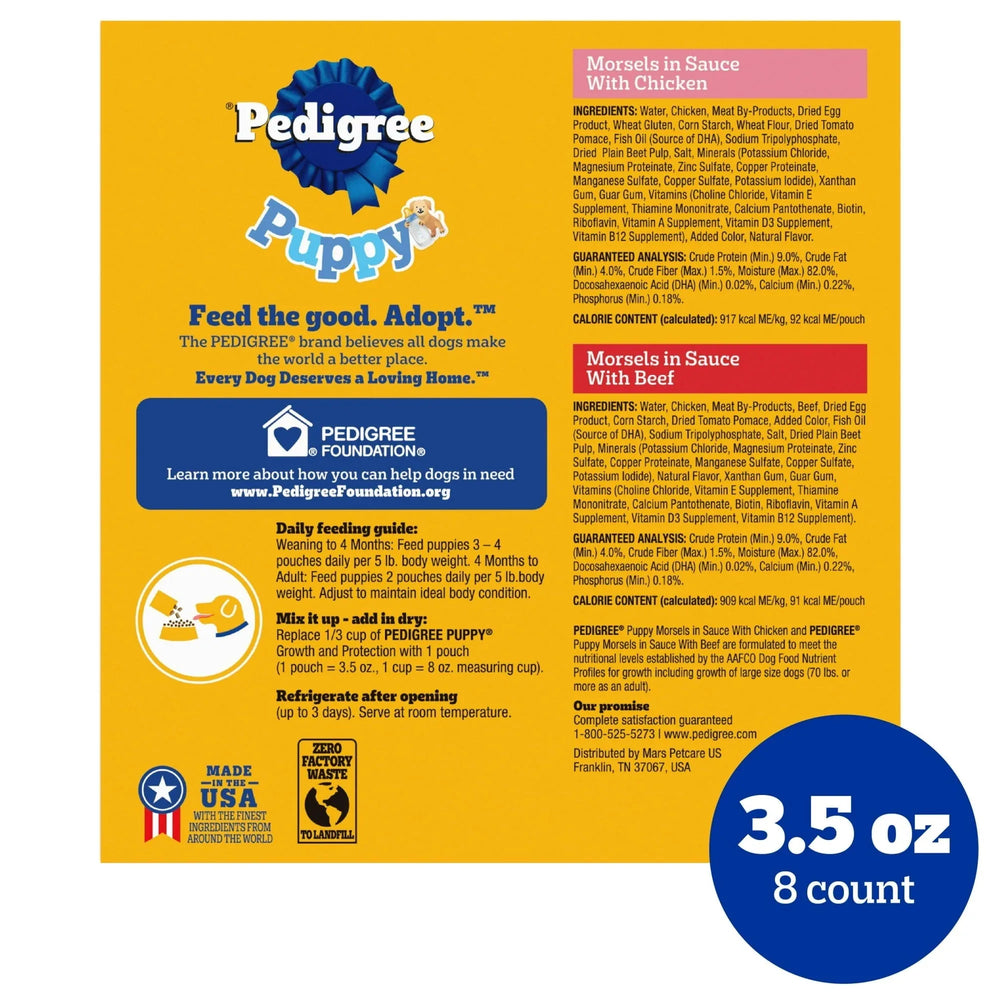 Pedigree Puppy Morsels Variety Pack Puppy Food, (8) 3.5 oz Pouch - USA MEGA SHOP