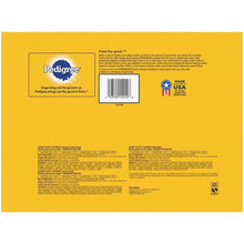 Pedigree dog food variety pack carton back, feeding info and Made in USA badge.