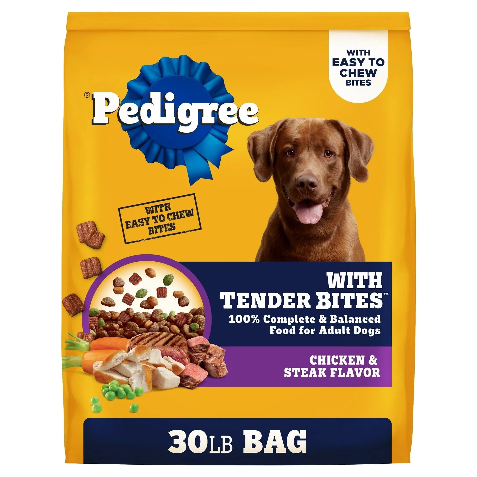 Pedigree With Tender Bites Complete Nutrition Adult Dry Dog Food Chicken & Steak Flavor Dog Kibble, 30 Lb Bag - USA MEGA SHOP