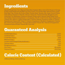 Dog food nutrition panel with ingredients list and guaranteed analysis values