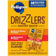 Pedigree Drizzlers savory sauce 16-split pouch variety pack, chicken and beef