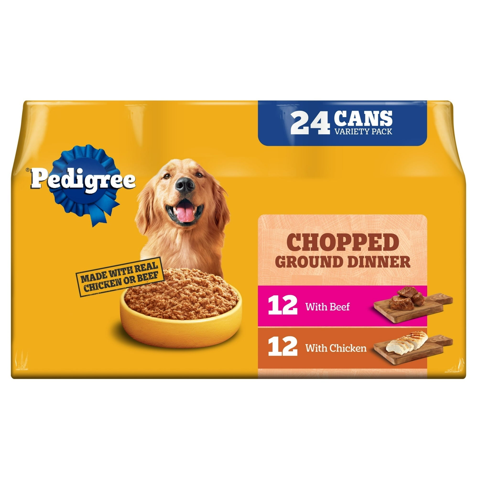 Pedigree Chopped Ground Dinner Wet Dog Food Chicken & Beef, 13.2 oz. Cans