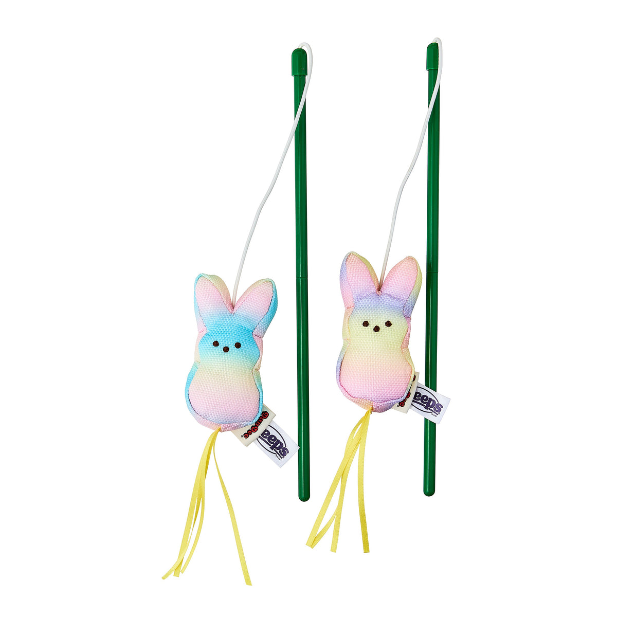 PEEPS® Easter Set of 2 Bunny Cat Wand with Plush Cat Toy, Rainbow
