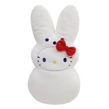 White bunny plush toy with red bow and Hello Kitty face details