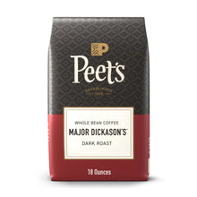 Whole bean coffee bag, dark roast, Peet's design, 18 oz