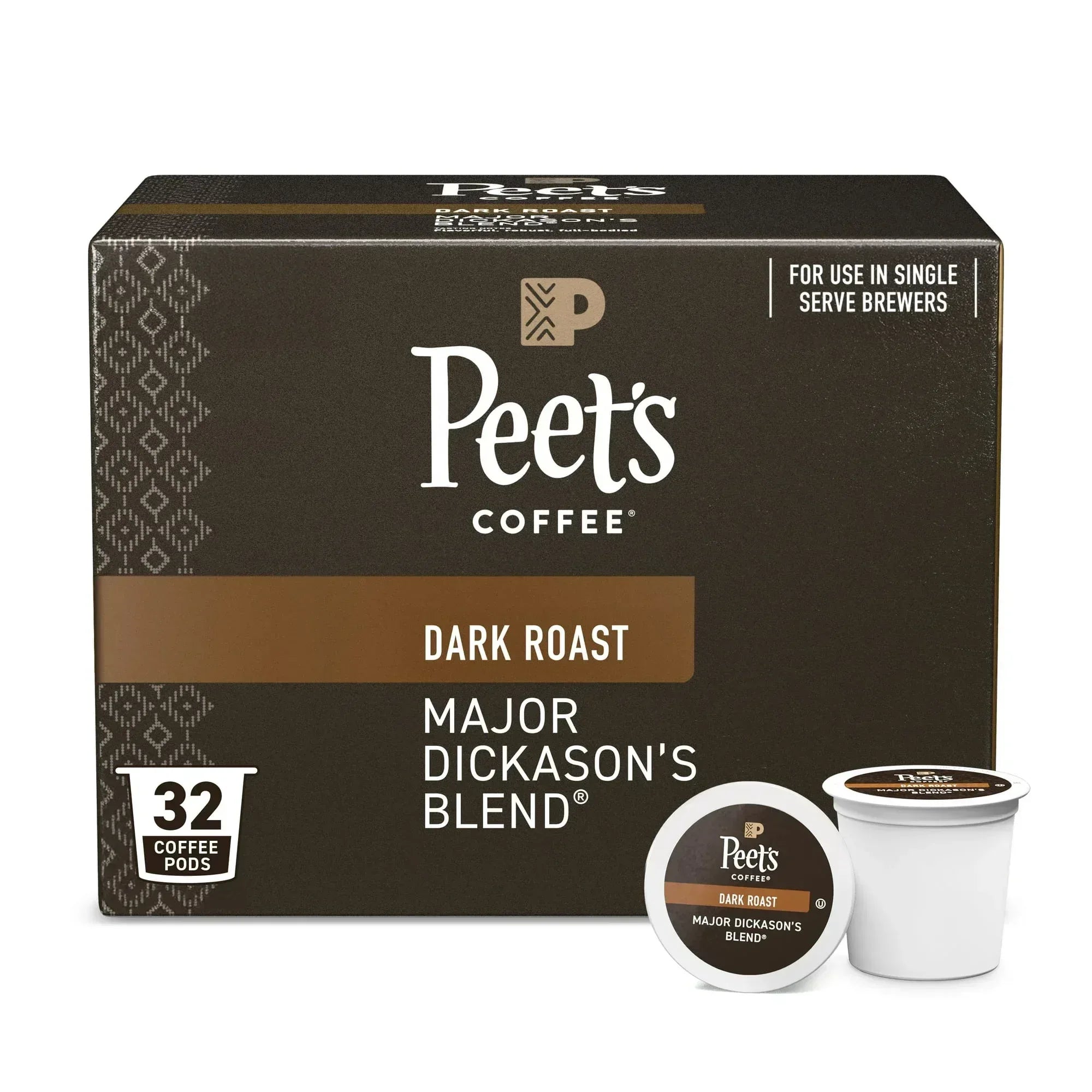 Peet's Coffee Major Dickason's Blend Premium Dark Roast Single Serve Coffee Pods, 22 Count