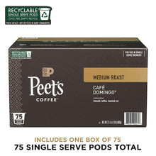 Peet's recyclable single serve pods box, medium roast Café Domingo, 75 count