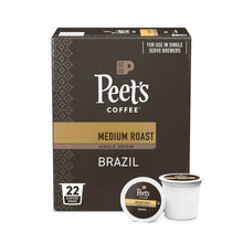 Peet's Coffee medium roast Brazil single-serve coffee pods box, 22-count