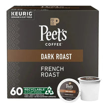 Peet's Coffee French roast dark roast K-Cup pods, 60-count box with Keurig logo